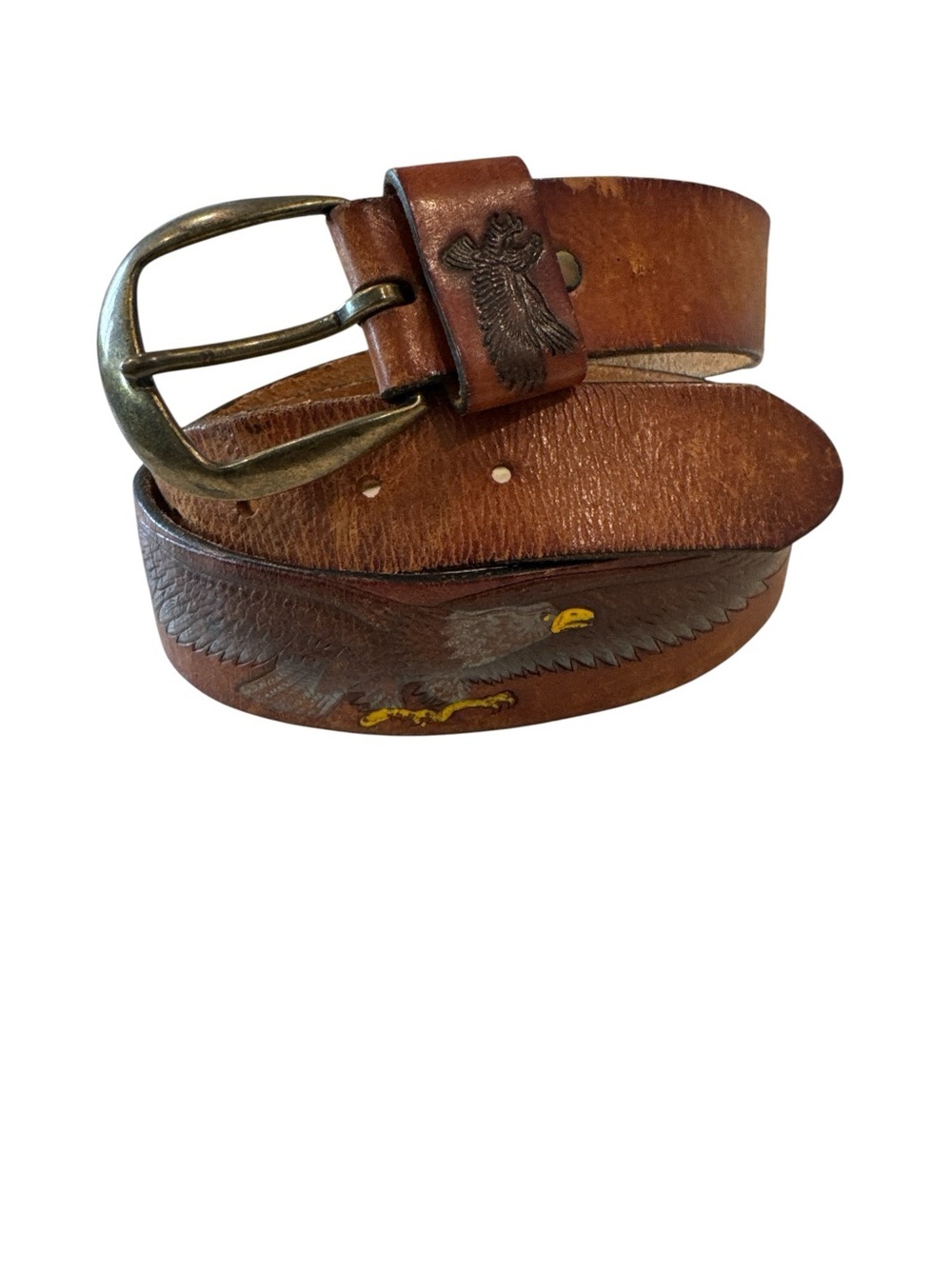 Vintage Genuine Leather Eagle Western Belt Brown Size 34/35 USA